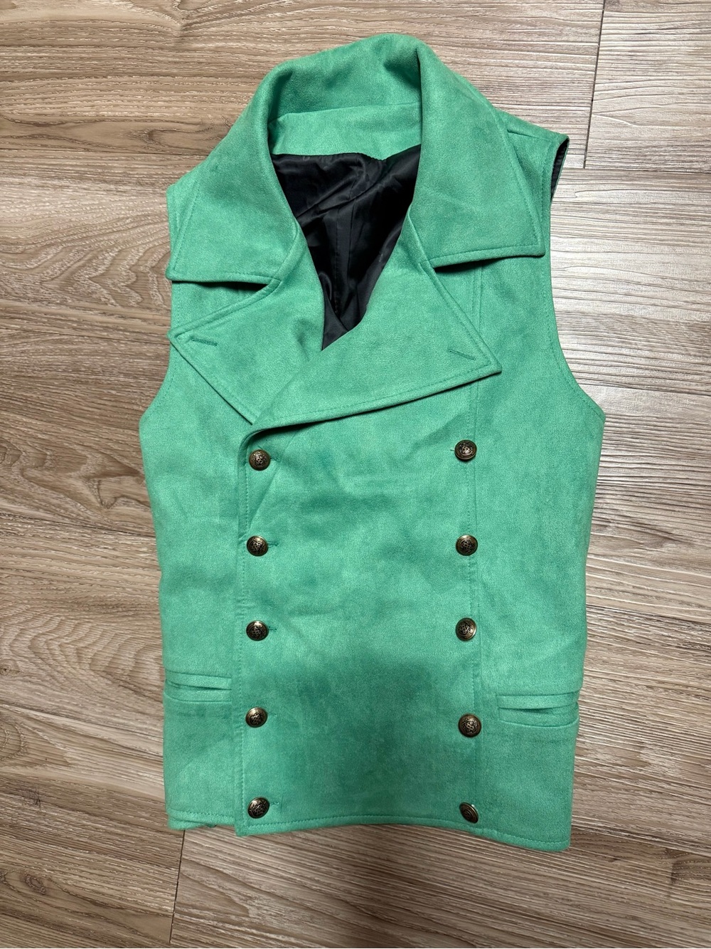 Green Mens Suit Suede Double Breasted Vest Classic Tuxedo Tux Waistcoat